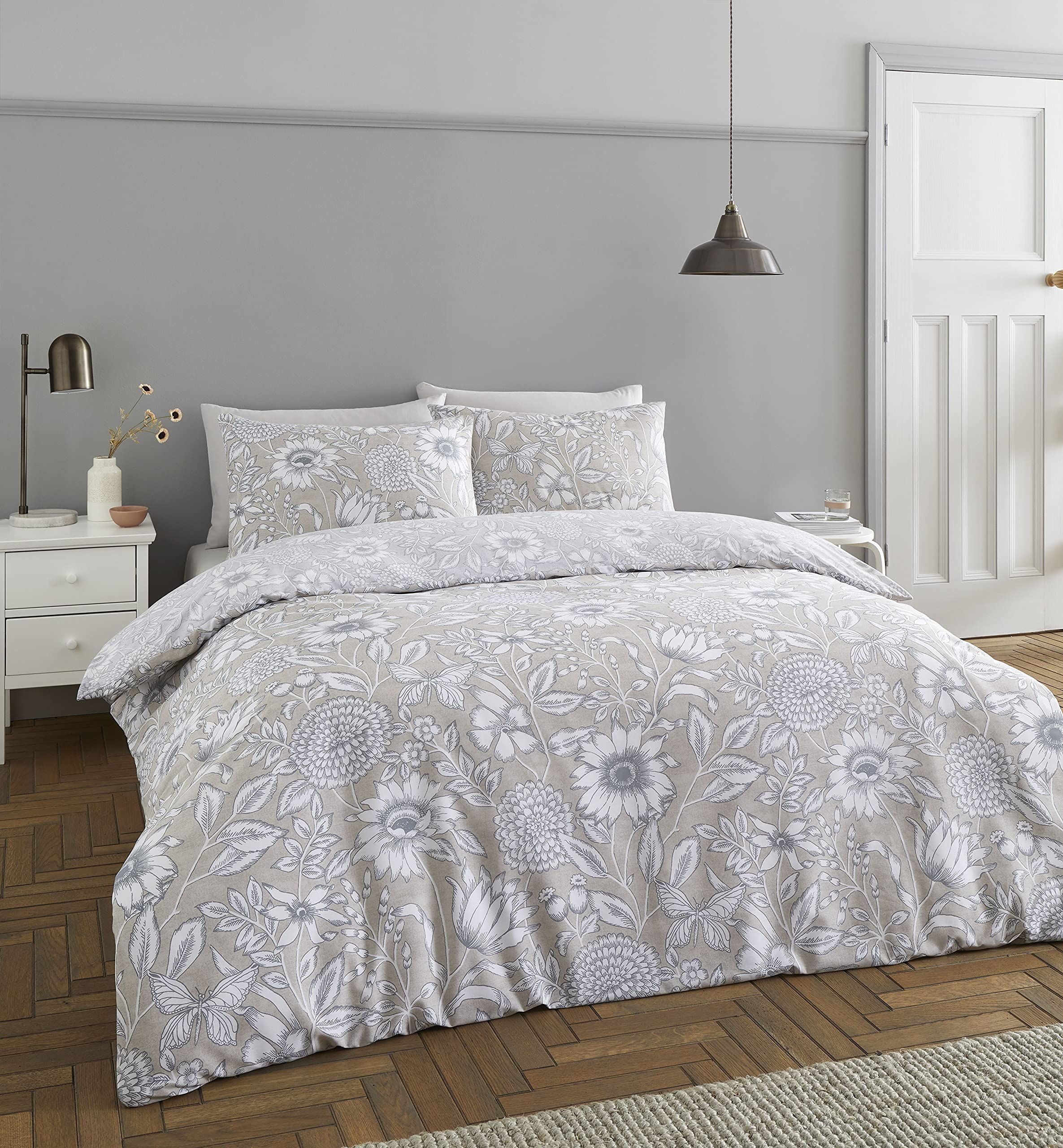 Catherine Lansfield Tapestry Floral Easy Care Super King Duvet Set Natural