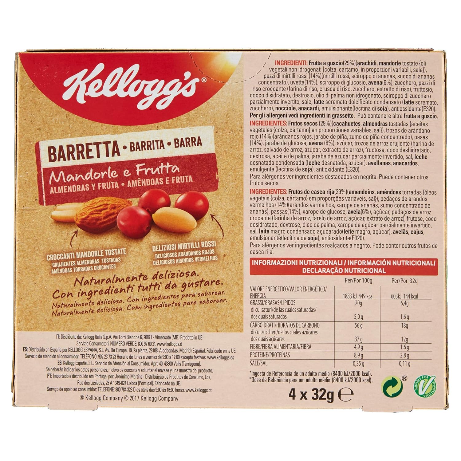 KELLOGG`S barritas de cereales almendras y frutas caja 128 gr ...
