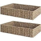 StorageWorks Large Seagrass Tray for Bathroom, Seagrass Storage Baskets for Shelves, Handwoven Natural Wicker Baskets for Organizing, 2-Pack