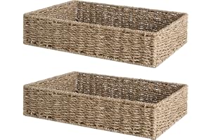 StorageWorks Large Seagrass Tray for Bathroom, Seagrass Storage Baskets for Shelves, Handwoven Natural Wicker Baskets for Organizing, 2-Pack