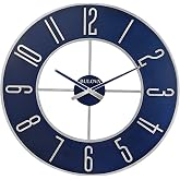 Bulova Blue Steel Oversize Wall Clock |Model C4809, 27" Diameter | Sleek Silver and Blue Finish | Contemporary Design | Battery Operated
