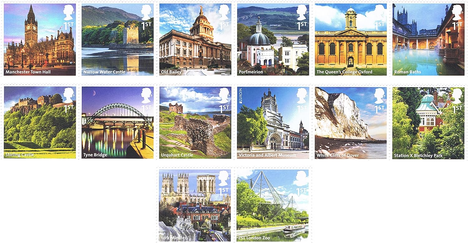 UK Landmarks from M to Z Stamps 14 x Royal Mail 1st Class Mint Stamps