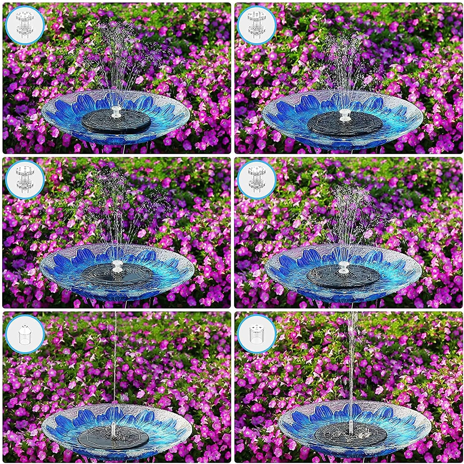 AISITIN 5.5W Solar Fountain Pump with LED Lights, Solar Powered Water Fountain Pump with 3000mAh Battery and 7 Double Sprayer Nozzles Floating Solar Fountain for Bird Bath, Garden, Pond, Pool, Outdoor: Kitchen & Dining