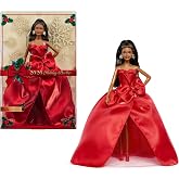 Barbie Signature 2026 Collectible Holiday Doll and Doll Stand | Black Hair Fashion Doll, Wearing Red Gown with Bow in Displayable Packaging, Ages 6+