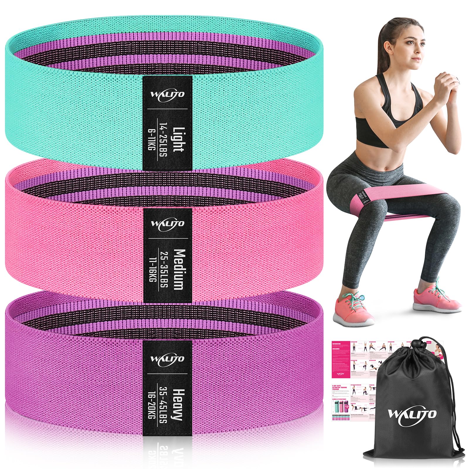 WALITO Resistance Bands for Legs and Butt, Fabric Exercise Loop Bands Yoga, Pilates, Rehab, Fitness and Home Workout, Strength Bands for Booty