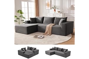 MANGODAN 110” Cloud Sectional Couch, Boneless Sofa for Living Room, Modular Sectional Sofa with Deep Seat, Comfy Fluffy Couch with L-Shaped Chaise, No Assembly Required (Left-Facing Chaise, Dark Grey)