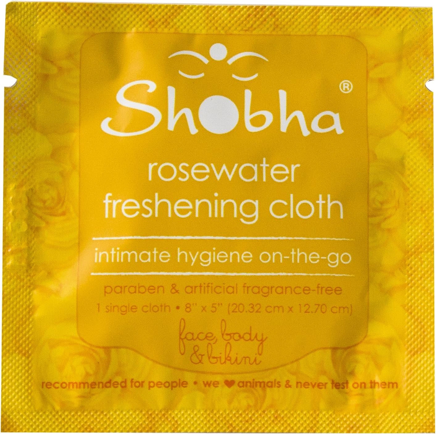 Shobha Rosewater Freshening Cloths – Cleansing Face & Body Wipes – Intimate Hygiene Wipes Ideal Before & After Hair Removal – Suitable for Sensitive Facial Skin & Bikini Area, Single