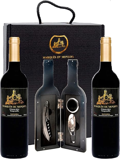 Caja de Vino Tinto - Pack de 2 Botellas con Set con sacacorchos servidor con tapón y