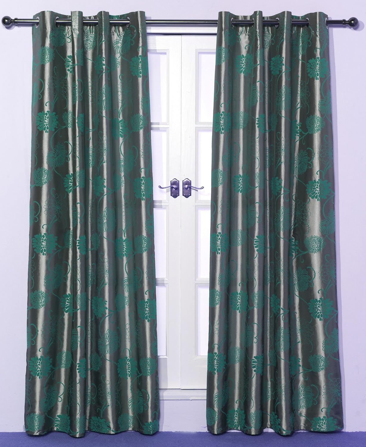 Teal Silver Pair Of Eyelet Taffeta Curtains 72 Drop Amazon Co