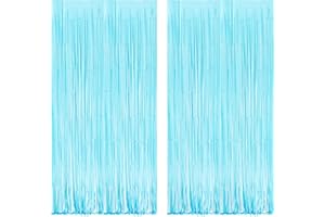 BRAVESHINE Foil Fringe Curtains Party Backdrop - Tinsel Curtain Backdrop Streamers Party Supplies for Baby Frozen Under Sea Shark Mermaid Party Decorations - 2Pcs Macaron Blue