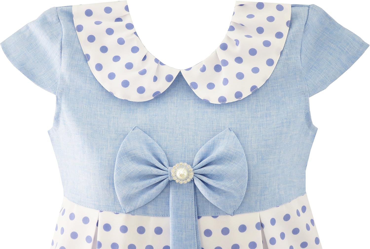 Sunny Fashion Girls Dress Polka Dot School Bow Tie Pearl Cap Sleeve Size 4-14: Clothing