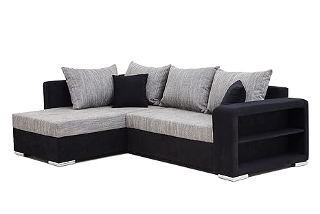Houston Polsterecke, Ecksofa, Schlafsofa mit Bettkasten, Mikrovelours-Struktur, schwarz / grau, Schenkelmaß 226 x 160 cm