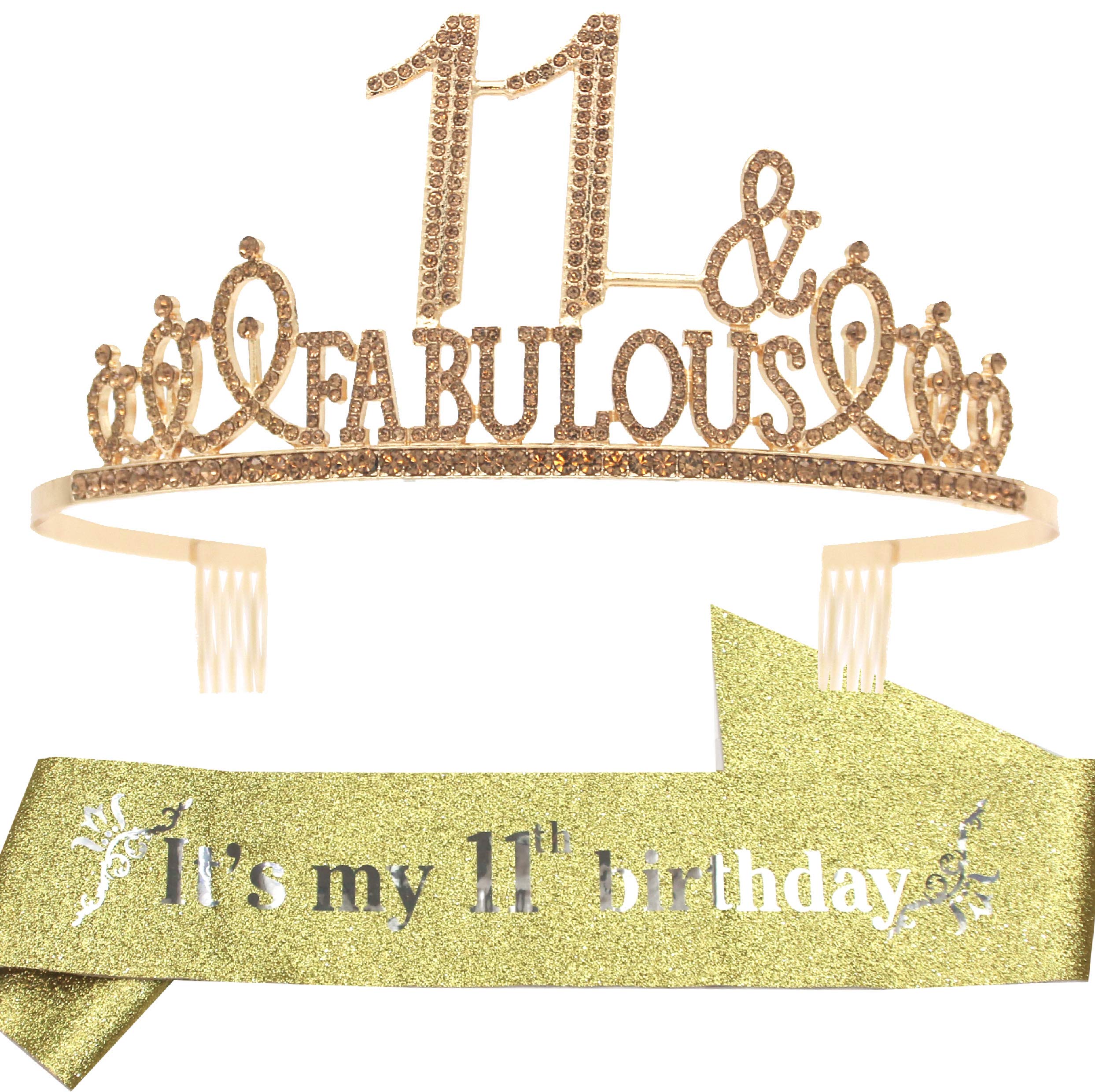 Buy 11th Birthday Gifts for Girls,11th Birthday Tiara and Sash Golden