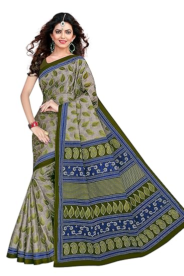 Womens Pure Cotton Saree Without Blouse Piece (1354_Grey_Malmal)