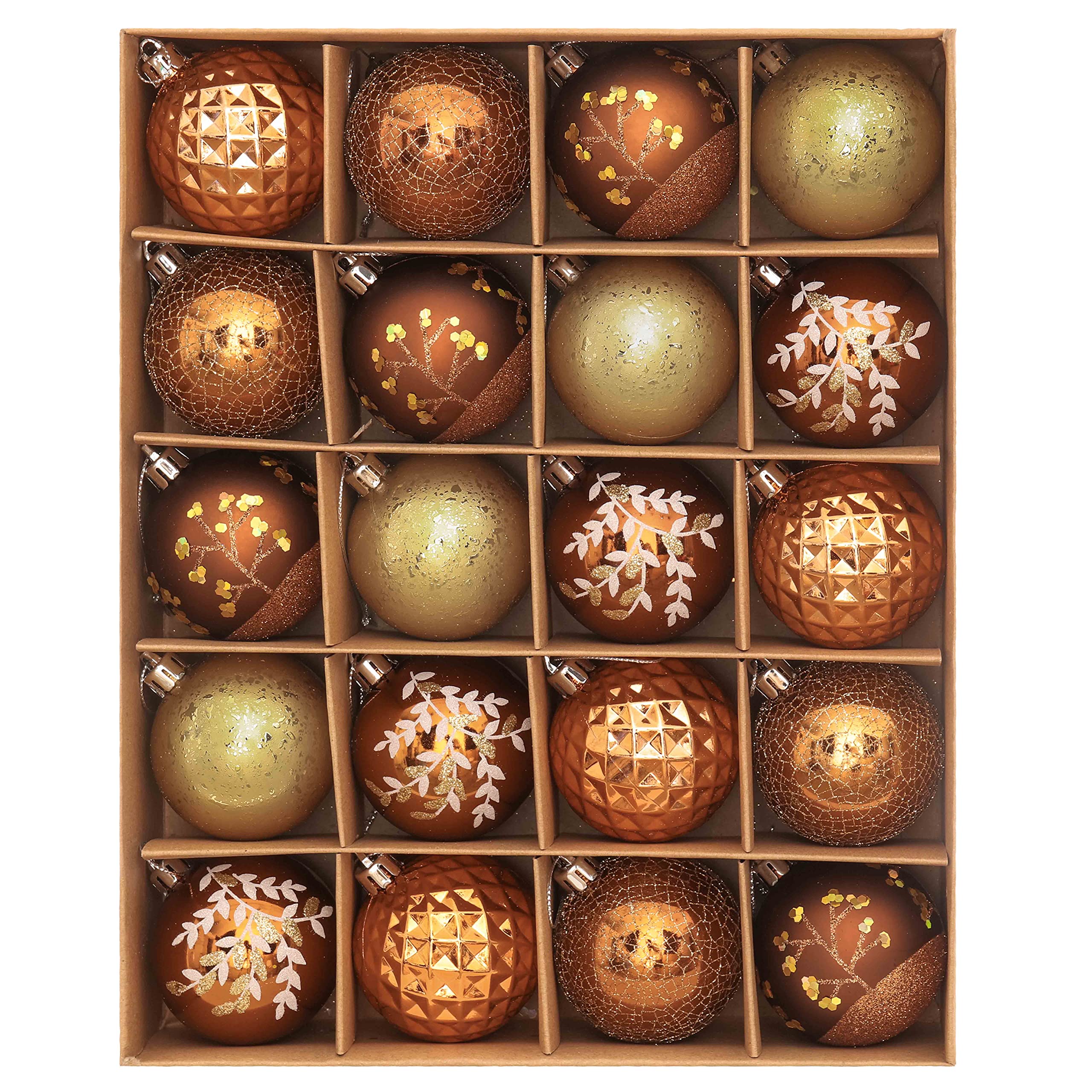 Valery Madelyn Christmas Baubles,20pcs 6cm Woodland Copper and Gold Christmas Ball Ornaments for Tree Decorations