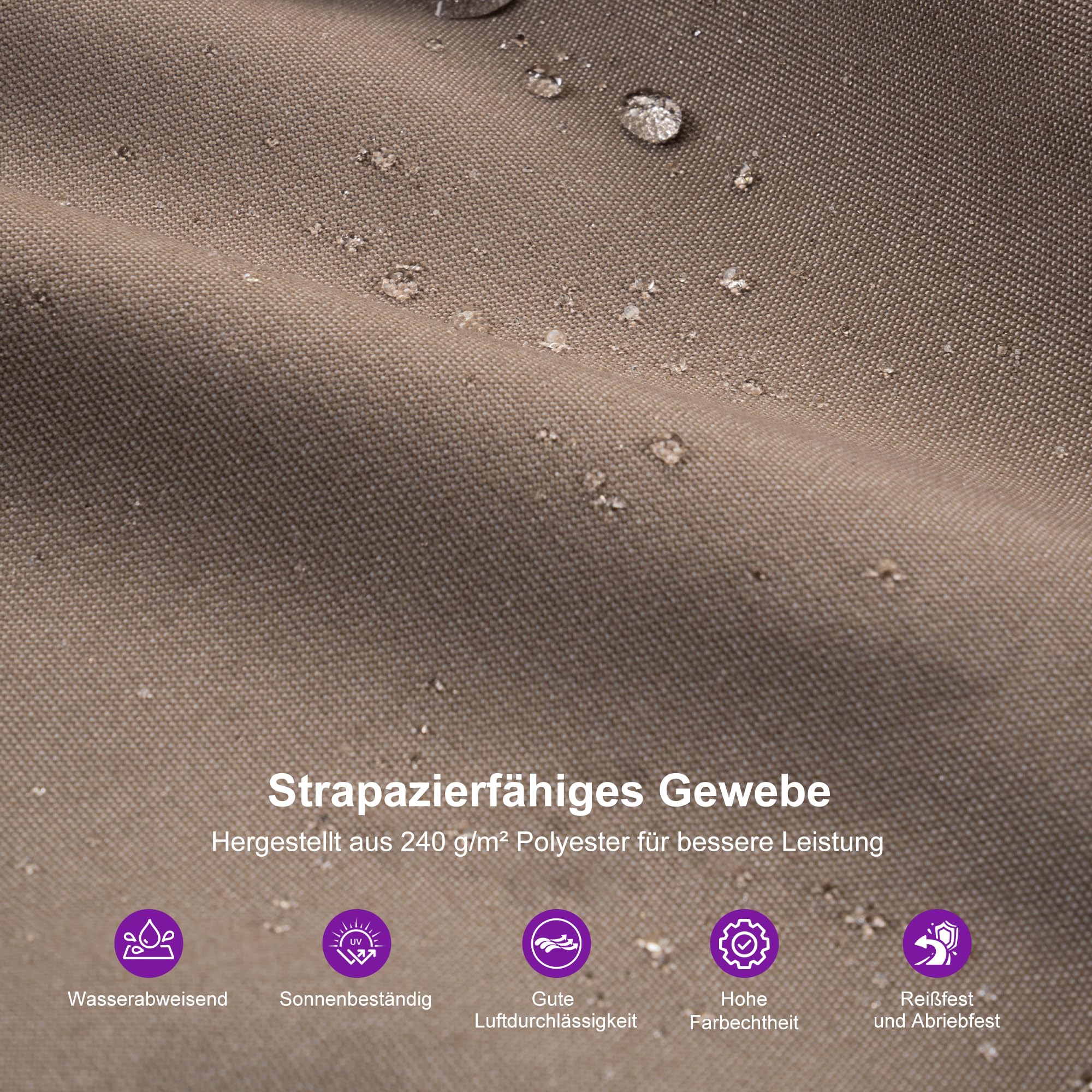 PURPLE LEAF Ampelschirm 300 x 300 cm Sonnenschirm aus Acrylimitat, Gartenschirm mit Kurbel, Gestell Aluminium, 360° Rotation, Wasserabweisend, UV50+, Asch Mokka 2