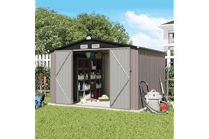 Verano Garden 8’x10’ Outdoor Storage Shed, Large Galvanized Steel Metal Garden Shed, Double Door W/Lock, Outdoor Storage House for Backyard, Patio, Lawn(113.78"x88.58"x77.17")