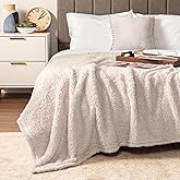 PAVILIA Sherpa Bed Blanket Queen Size, Cream Beige Plush Soft Cozy Blanket for Bed, Fluffy Lightweight Microfiber, Fuzzy All Season Blanket, 90x90 Queen