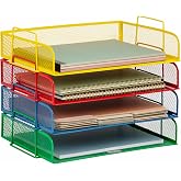 Mind Reader Stackable Paper Tray, Classroom Organizer, File Storage, Teachers, Metal Mesh, 4 Pcs., Multi-Colored