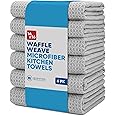 Kitchen Towels - Microfiber Waffle Weave Towels | Gray | 16 x 16 in. (6 Pack) | Absorbent, No Lint, Thick, Reusable, Commercial, Soft, Hand, Tea, Glass, Bar, Sublimation Blank, Polyester Cloths |