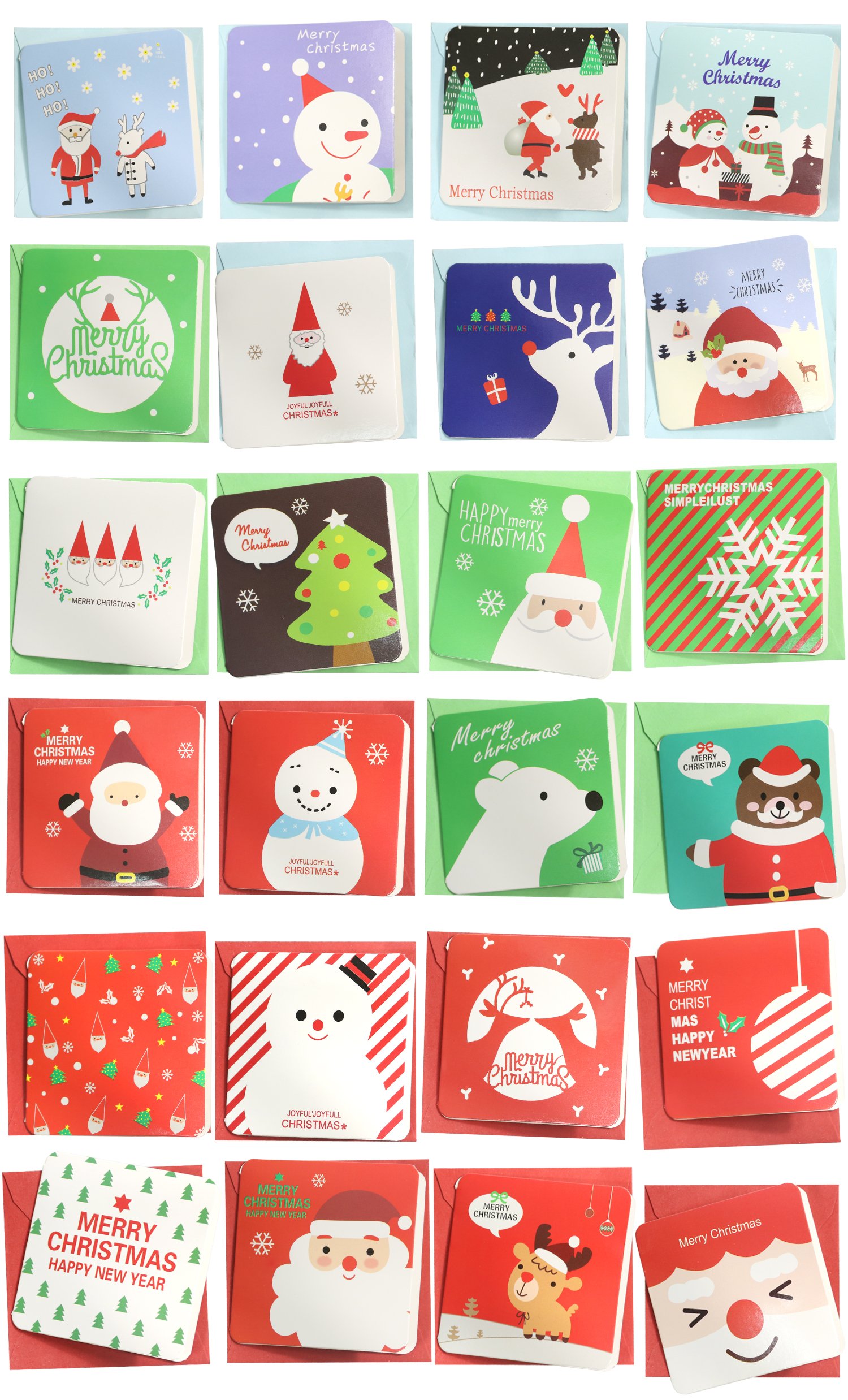 24 Pack Mini Christmas Greeting Cards & Envelopes, Cute Stweety Small Size 3"x 3" Merry Christmas Greeting Cards Festival Color Pattren 2 (Pack of 24)