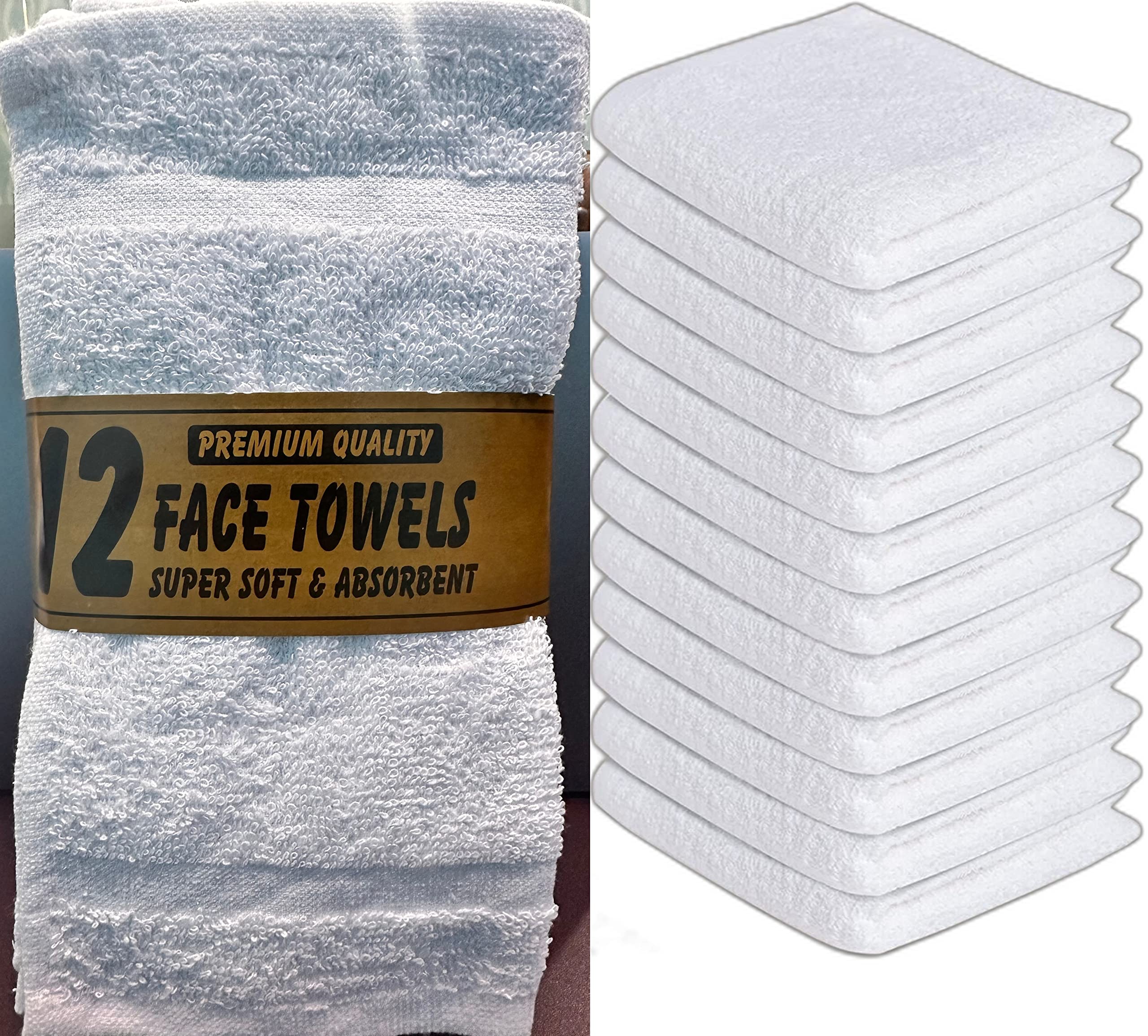 12 Pack Cotton Washcloths Set 100% Egyptian Cotton Face Cloths Towels Flannels(30 x 30 cm) Quick Dry And Absorbent Makeup remover (White`)