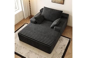 SETTAB Oversized Chaise Lounge Chair Indoor,51"W Upholstered Sofa Bed,No Assembly Required,Fluffy Plush Modern Single Sleeper Couch Reading Chairs Corduroy Cloud Sofas Couches for Living Room, Bedroom,Black