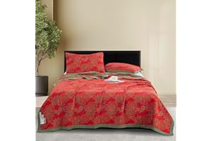 Purefair 100% Cotton Muslin Blanket Jacquard Red Paisley Quilt, Super Soft 3 Layers Gauzy Breathable Reversible Lightweight Bed Cover Bedspread Coverlet for All Seasons, Twin(59"x94"), No Pillow Sham