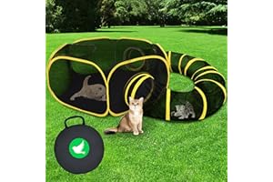 DiDiBirDi Foldable Cat Enclosure - Portable Outdoor Pet Tent with Tunnel, Breathable Mesh Playpen for Dogs, Small Rabbits, Includes Carry Bag（Yellow）