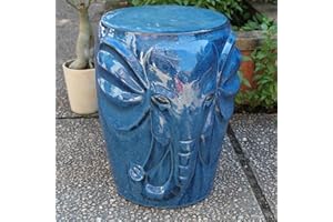 International Caravan Furniture Piece Wild Elephant Drum Ceramic Garden Stool, Navy Blue