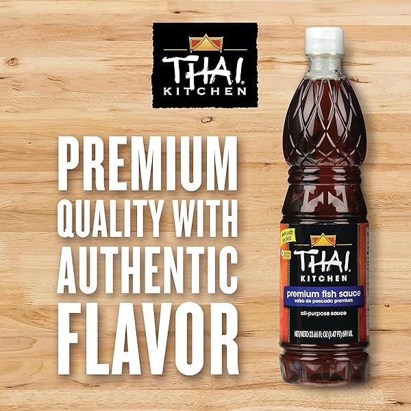 THAI KITCHEN PREMIUM FISH SAUCE, 23.66 FL OZ – ONE 23.66 FLUID OUNCE BOTTLE OF FISH SAUCE CRAFTED FOR DRESSINGS AND MARINADES FOR A SWEET, TANGY AND SPICY FLAVOR