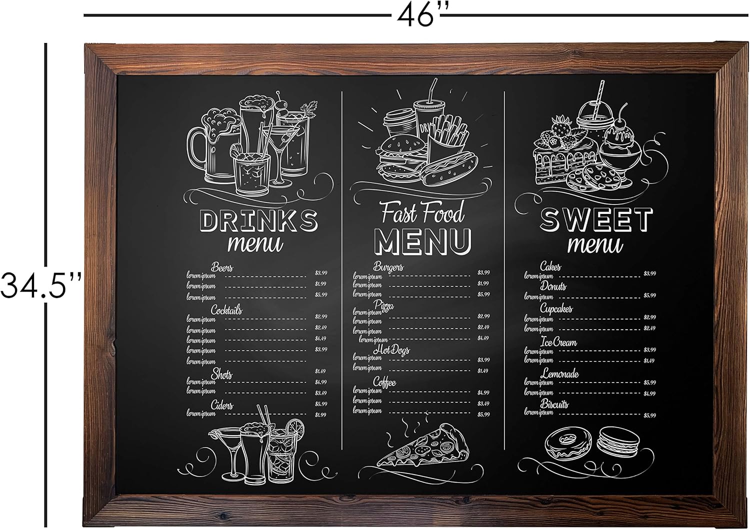 Loddie Doddie Huge Magnetic Chalkboard - 46" x 34.5" Rustic Framed Chalkboard for Wall Decor - Easy to Erase Chalkboard Rustic Frame for Kitchen, Framed Magnet Blackboard - Hanging Black Chalkboards : Office Products