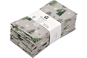 Gratico Xmas Green Trees Print Set of 12 Dinner Napkins (20X20 Inch) 100% Cotton Premium Over Sized Cloth Napkins with Mitered Corners Ultra Soft Durable Hotel QualityV