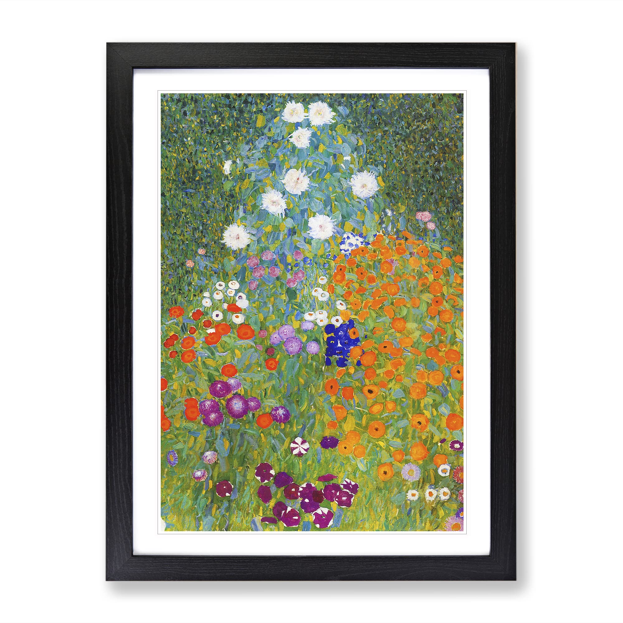 Gustav Klimt Flower Garden Classic Painting Framed Wall Art Print, Ready to Hang Picture for Living Room Bedroom Home Office Décor, Black A4 (34 x 25 cm)