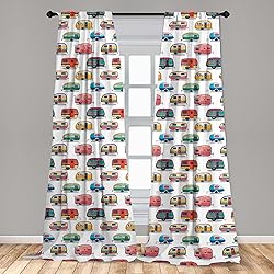 Lunarable Cars Window Curtains, Vintage Travel