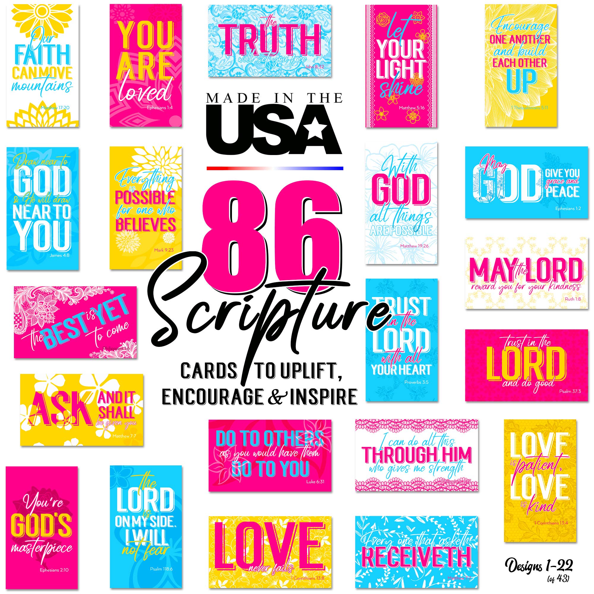 86 Christian, Scripture, Bible Verse Note Cards - Unique Religious Christian Gifts for Women - Inspirational, Motivational, Spiritual, Encouragement Quotes - Prayer, Daily Devotional, Bible Study