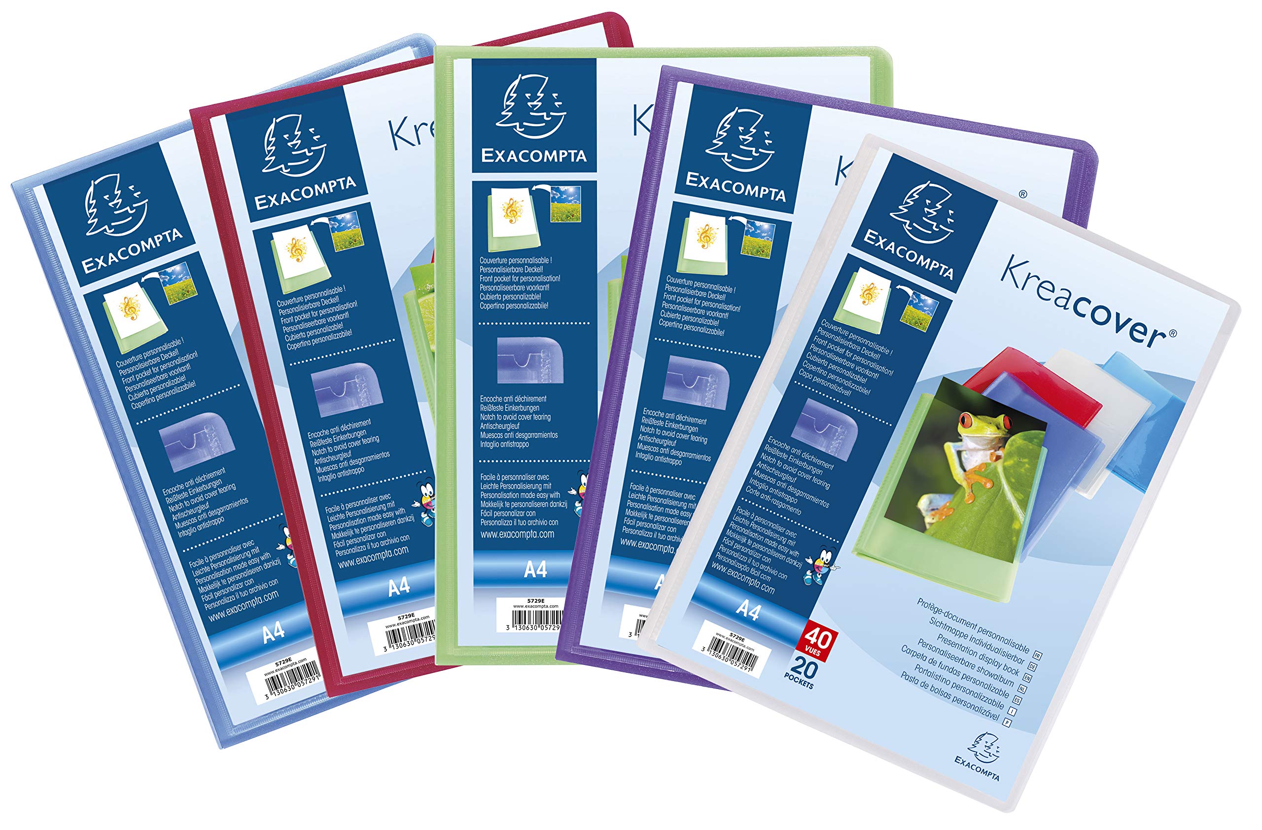 Exacompta - Ref 5729E - Kreacover Collection - Semi-Rigid Opaque PP Display Book - 240 x 320mm in Size, Suitable for A4 Documents, 20 Pockets - Assorted Colours (Pack of 20)