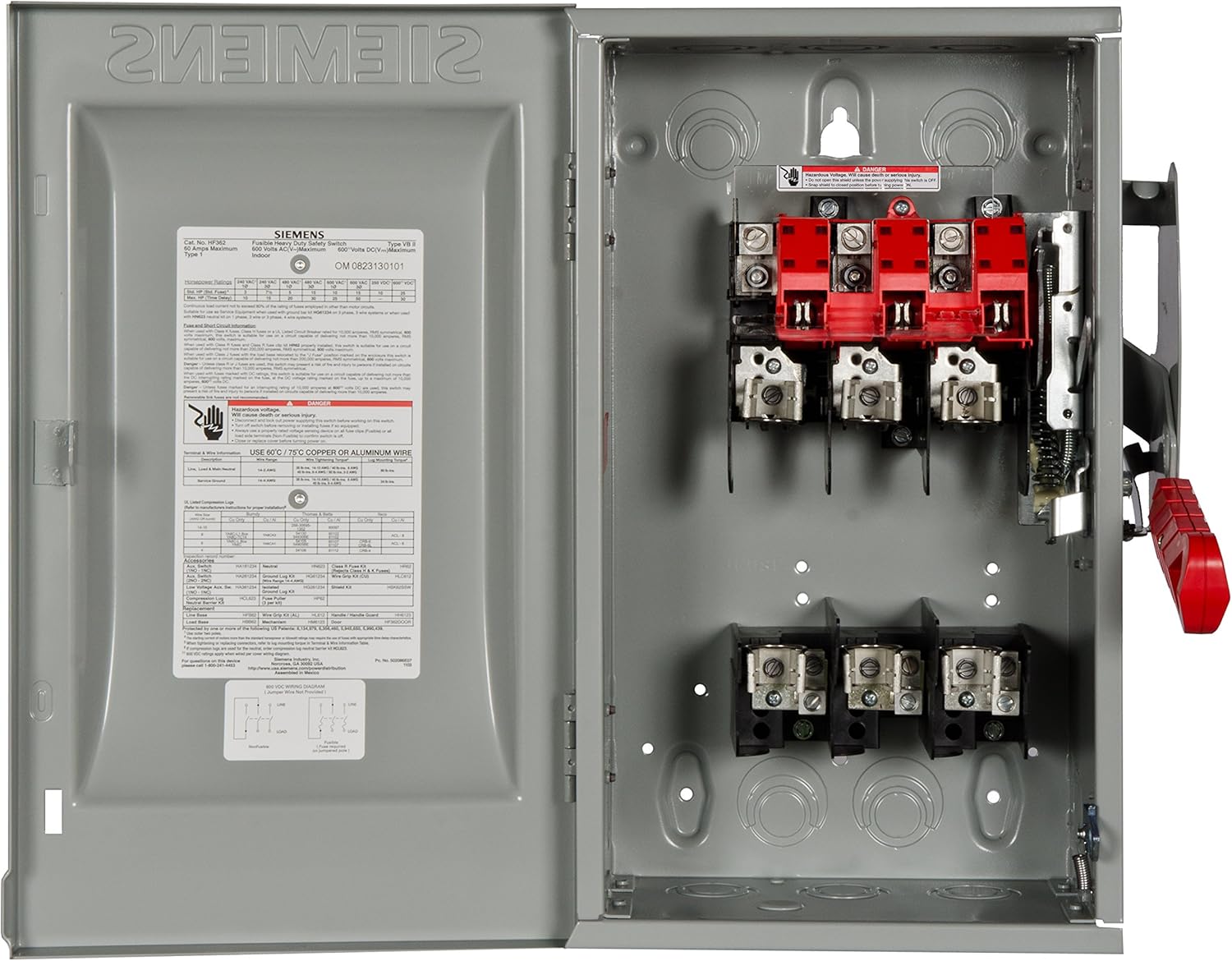 Siemens HF362 60-Amp 3 Pole 600-volt 3 Wire Fused Heavy Duty Safety Switches - - 