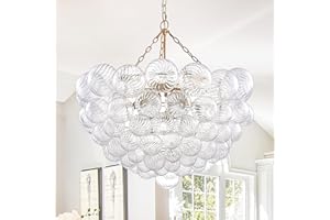 Longree Nordic Bubble Ball Swirled Glass Chandelier, Diam 31" Gild Gold and Clear Modern Hand Blown Glass Pendant Light Fixture for Dining Room, Bedroom, Study, Restaurant, Hallway