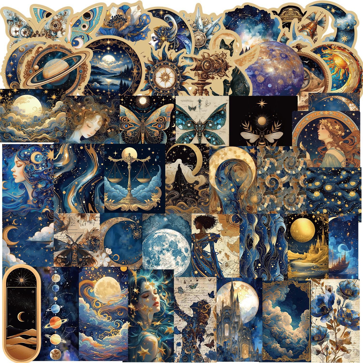 50Pcs Space Galaxy Moon Planets Stickers Laptop Car Scrapbook Phone Skateboard Suitcase Luggage Bike Vintage Astronomy Vinyl Waterproof Aesthetic Personalised Stickers for Teens Boys Girls Adults