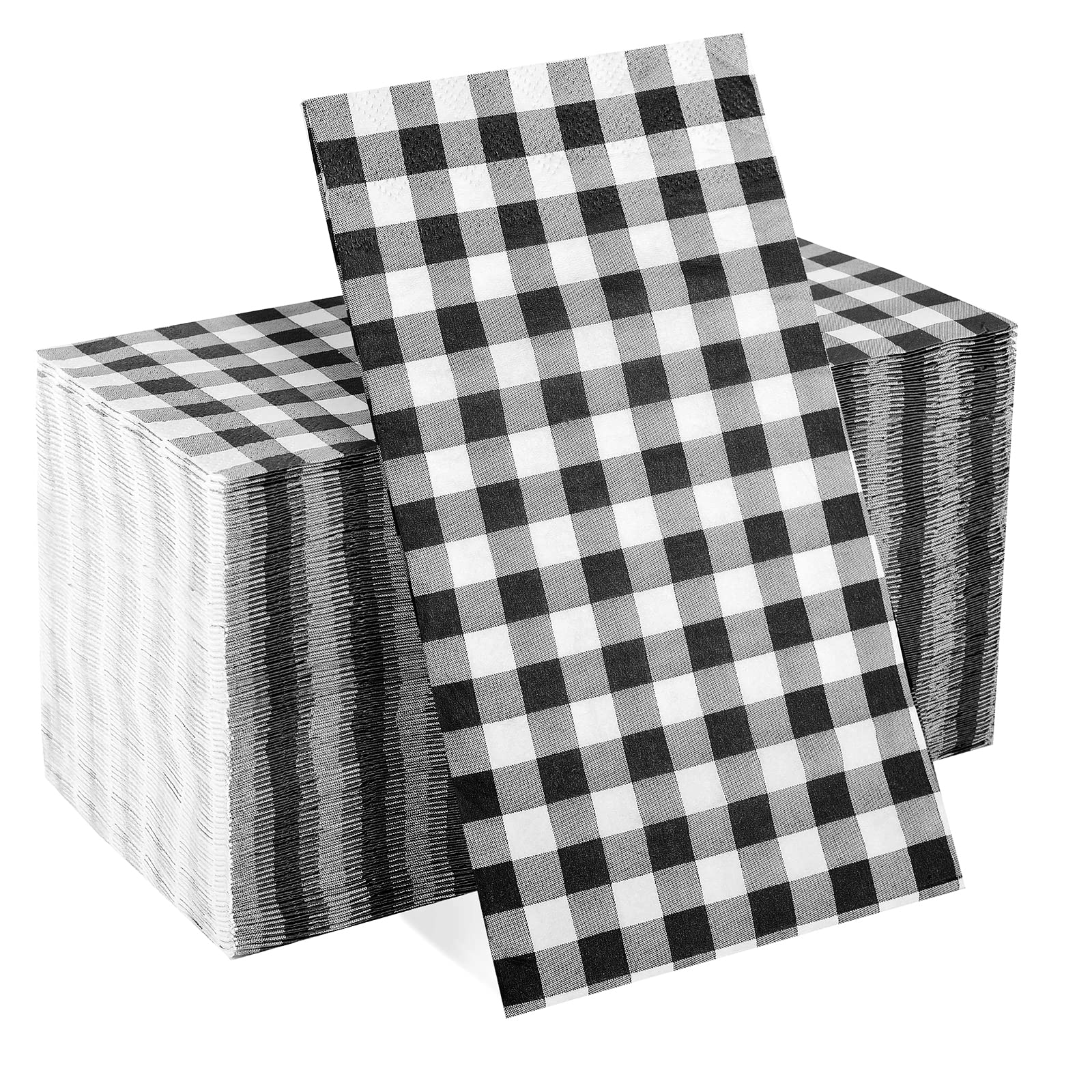 Photo 1 of 100 Black and White Gingham Paper Napkins, 3 Ply Disposable Black Buffalo Plaid Napkins Checkered Guest Napkins, Dinner Napkins Paper Hand Towels for Bathroom Picnic BBQ Birthday Wedding Party