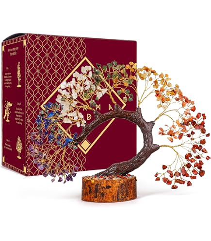 KALIFANO Rosenquarz-Chakra-Baum – Handgefertigt, 414 Steine, Ca. 20 Cm, Mit Heilstein-Wirkung