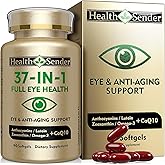 HealthSender Eye Vitamin 37 in 1 Supplement for Man Woman Full Eye Support Inspired by AREDS 2 with Lutein, Zeaxanthin, Bilberry Extract Anthocyanin, Omega-3, and CoQ10 Anti Aging Softgels