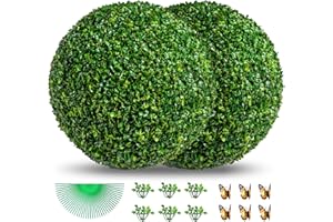 POZOY 2PCS 19 Inch Artificial Plant Topiary Ball, UV Resistant Anti-Fading Faux Boxwood Balls, Hanging Fake Plants Balls for Indoor Outdoor, Garden, Wedding Party Decor