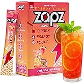 ZAPZ Caffeine Packets – Sugar Free Energy Drink Mix Powder with 200mg Caffeine for Nootropics Focus Support - Just 5 Calories, Gluten Free, Vegan (Passion Fruit & Watermelon, 10-Pack)