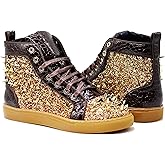 Enzo Romeo Men's High Top Crystal Shimmer Rhinestone Blink Flat Spike Fashion Sneakers Shoes BUL2