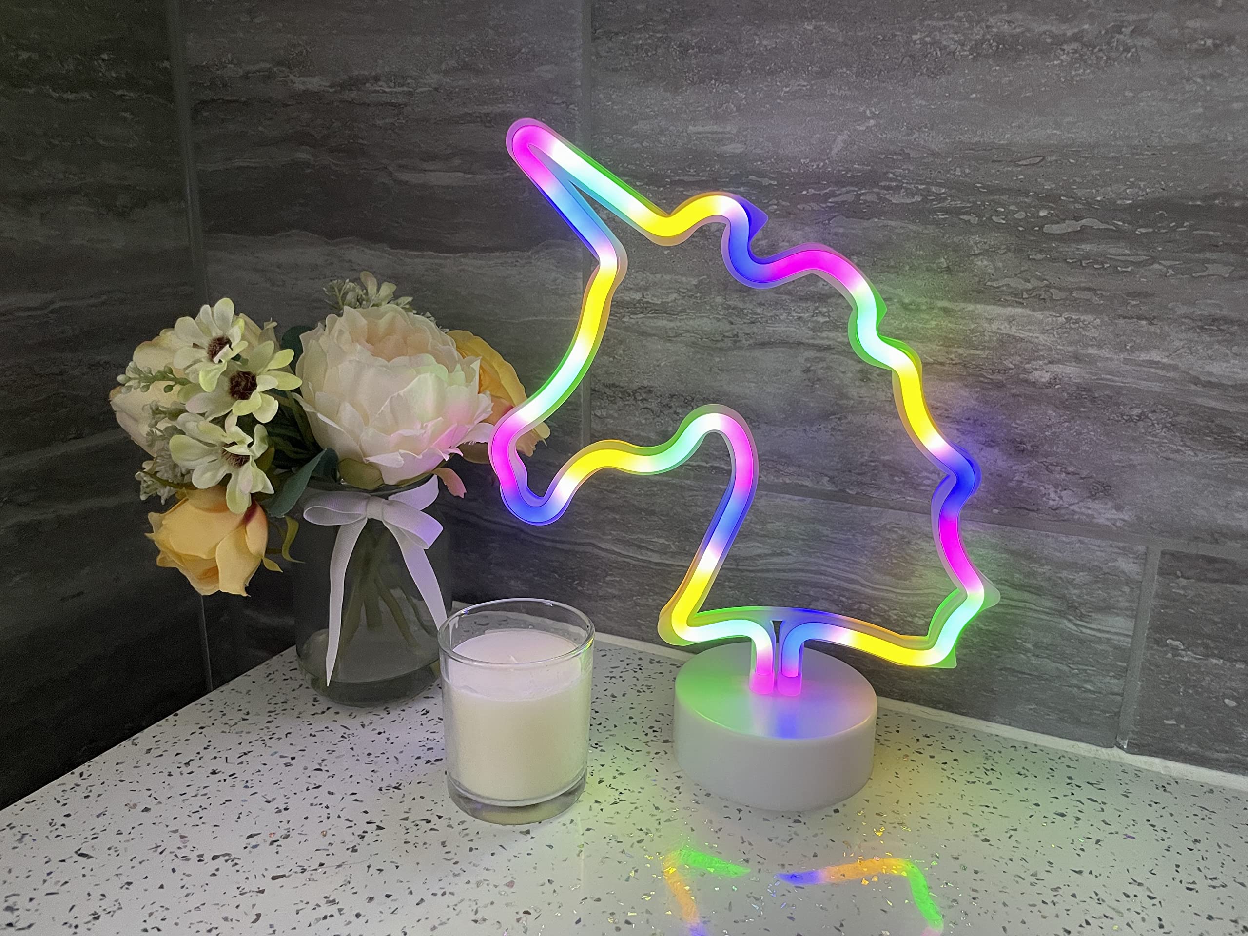 PRĀNA LIFÉ LED Decorative Multicolour Neon Unicorn Light with Base | Ideal for Living Room or Bedroom Table | Art Decor for Baby Room Child Party Gifts for Kids