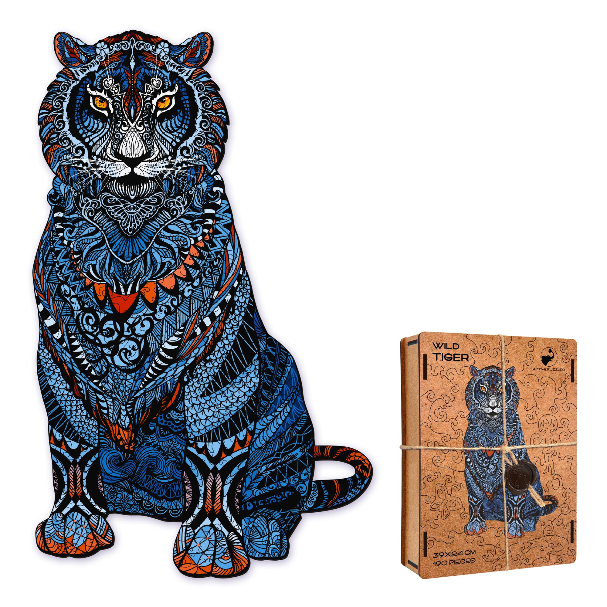 ACTIVE PUZZLES - Animal Puzzles | Adults | Wooden Jigsaw Puzzles, Laser Cut, Sustainable and Eco-Friendly, Premium Finish (Blue Tiger)