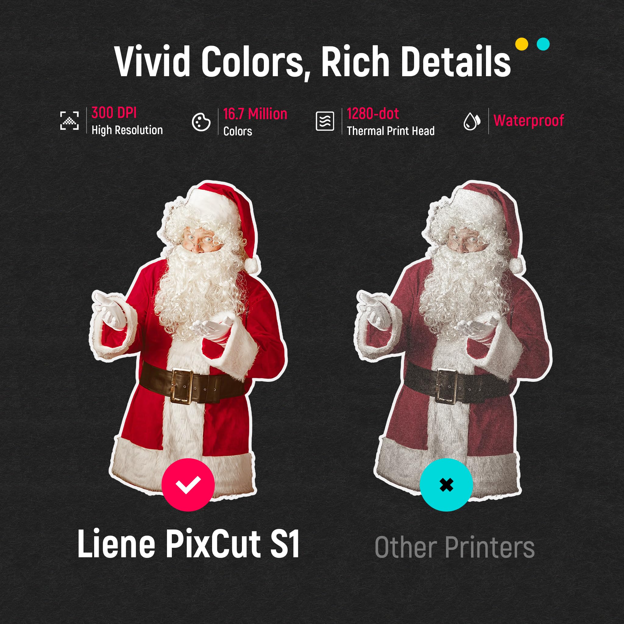 Liene PixCut S1 Color Sticker Printer & Cutting Machine - All-in-One Sticker Maker for DIY Crafts, Custom Labels & Gifts. Thermal Dye-Sublimation Photo Printer, 300 DPI, Precise AI Auto-Cutting