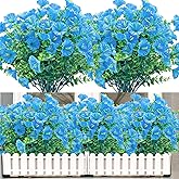 NOV FIRE Artificial Flowers for Outdoors,8 Bundles UV Resistant Fake Flowers Outside Faux Plastic Flowers for Outdoor Garden,Porch,Patio Décor(Blue)